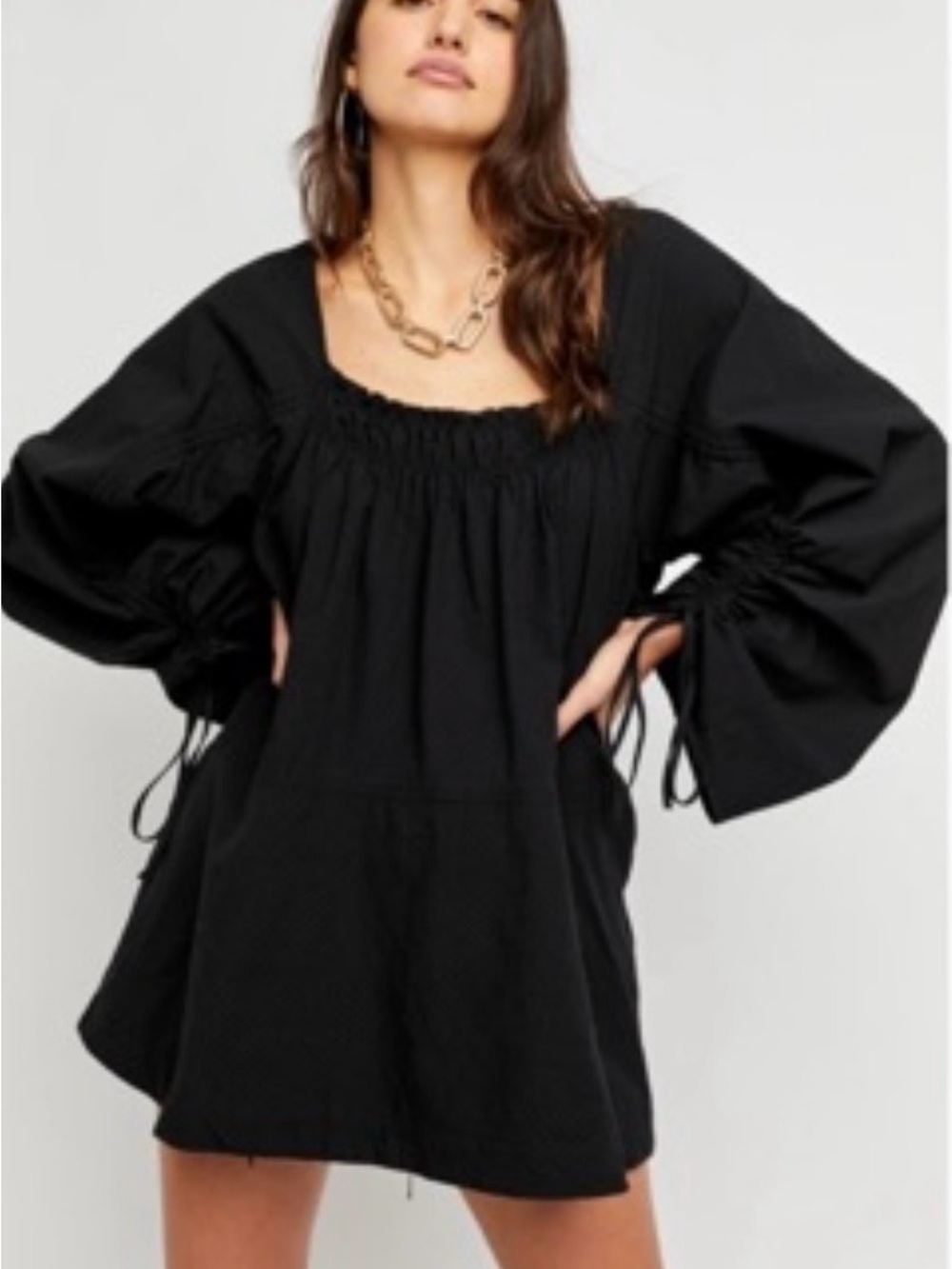Free People Black Eyelet Cotton Brynn Tunic Dress Size XL